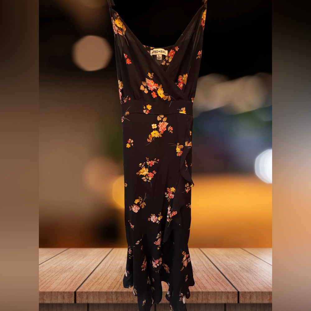 Inspired Hearts Black Maxi Dress with Floral Design